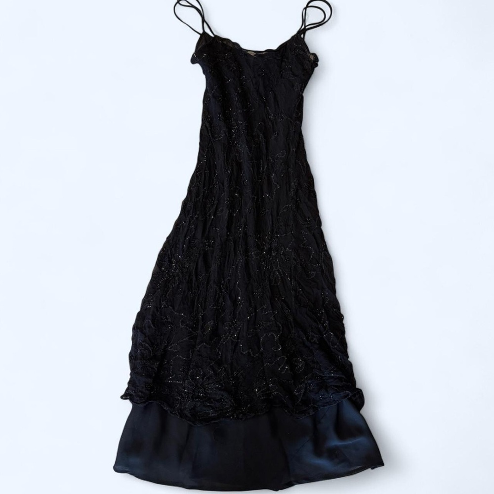 Black Beaded Silk Maxi Dress